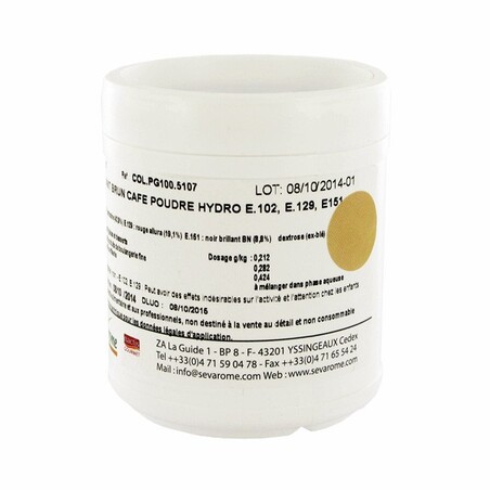 Colorant alimentaire Marron Brun Chocolat E102/E129/E151 Poudre  Hydrosoluble 100g - , Achat, Vente
