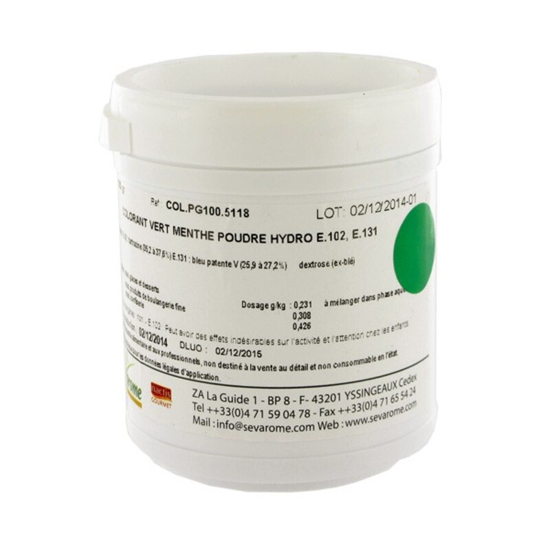 Colorant alimentaire Vert Menthe E102/E131 Poudre Hydrosoluble