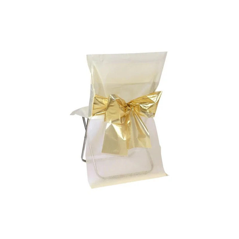 Housse de chaise ivoire noeud métallisé (x4)