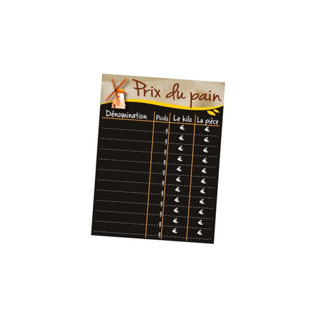 Panneau de tarifs prix du pain 40 x 30 cm