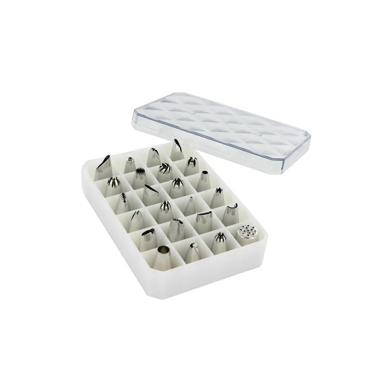 Coffret 24 douilles décors fins inox
