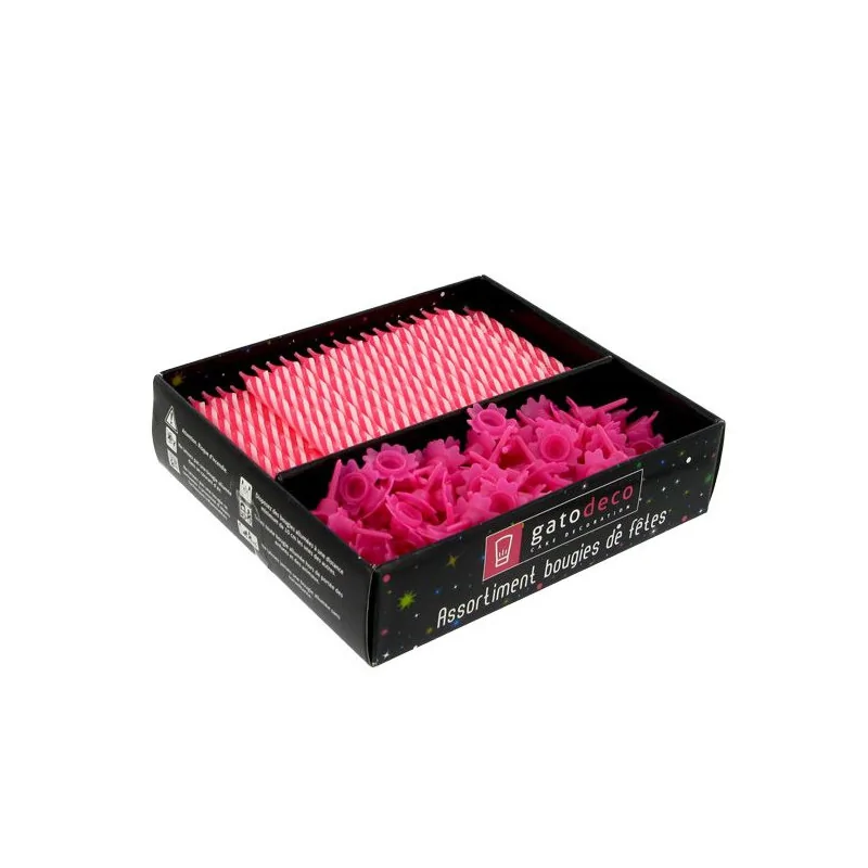 Bougie torsadée et bobèche rose Gatodéco (x 125)