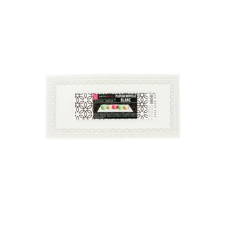 Plateau plastique dentelle blanc 13 x 27 cm