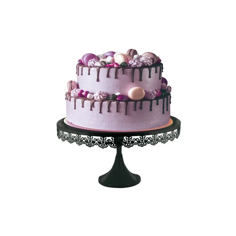 Présentoir gâteau noir broderie 35 cm