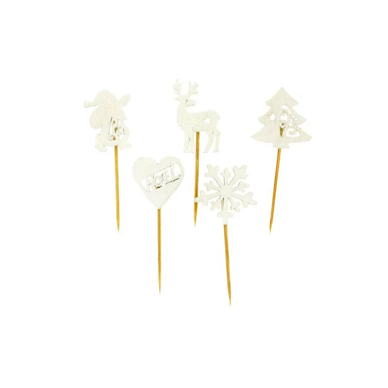 Décors de Noël en bois vintage pailleté (x10)