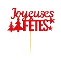 Décors sur pique "Joyeuses Fêtes" rouges (x2)