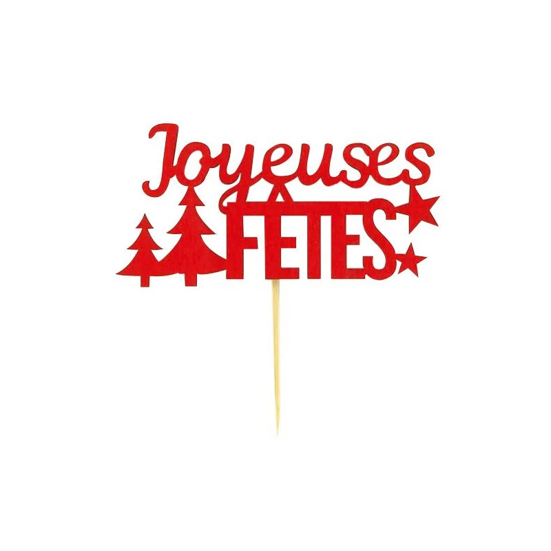 Décors sur pique "Joyeuses Fêtes" rouges (x2)