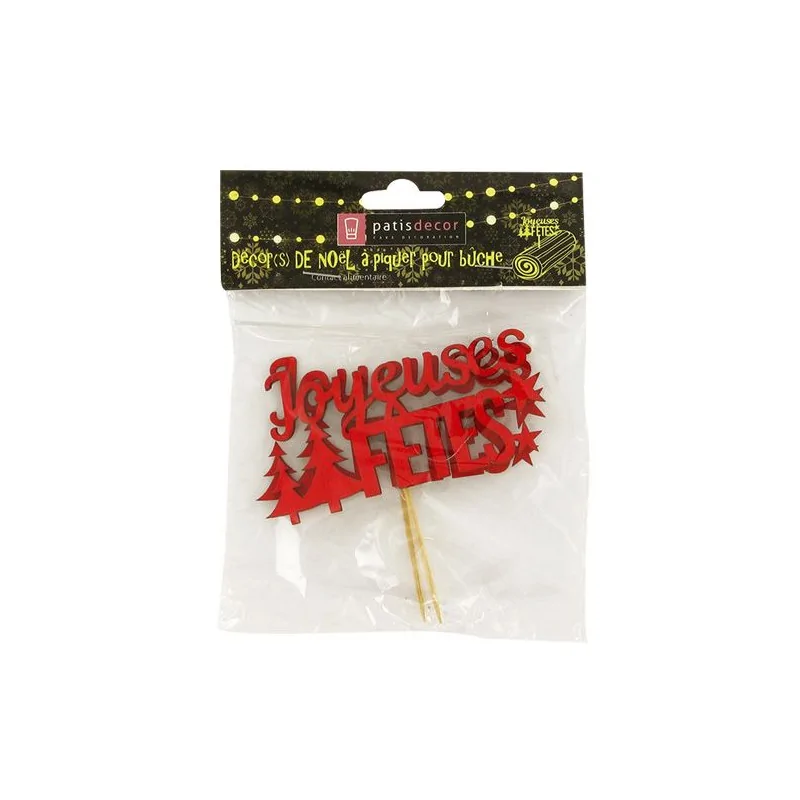 Décors sur pique "Joyeuses Fêtes" rouges (x2)