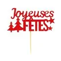 Décors sur pique "Joyeuses Fêtes" rouges 