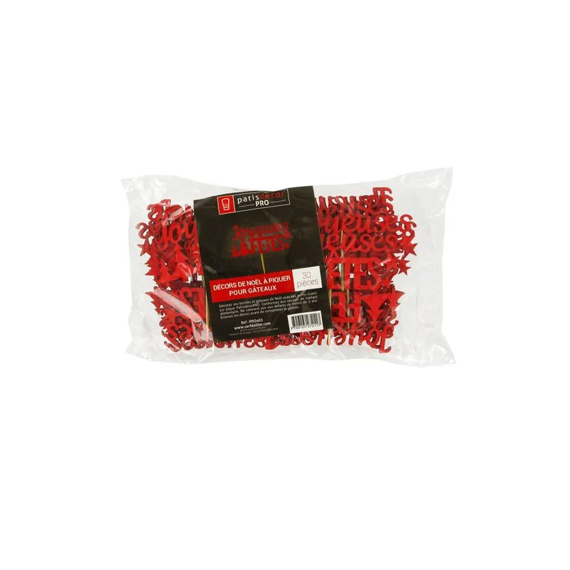 Décors sur pique "Joyeuses Fêtes" rouges (x30)