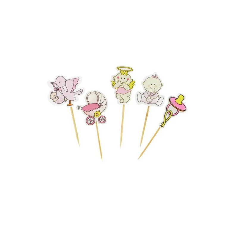 Décors naissance fille sur pique en bois (x10)