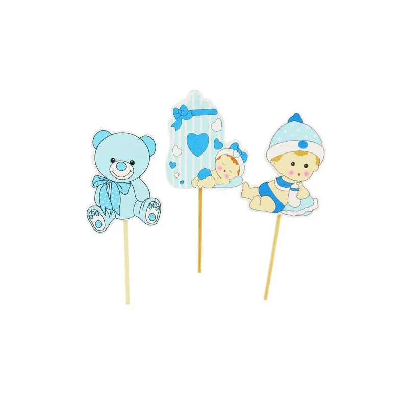 Cake toppers naissance garçon en bois (x3)