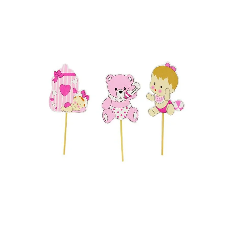 Cake toppers naissance fille en bois (x3)