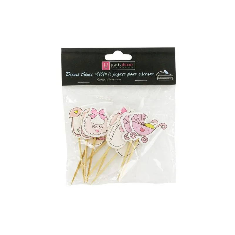 Décors Baby Girl sur pique en bois (x10)