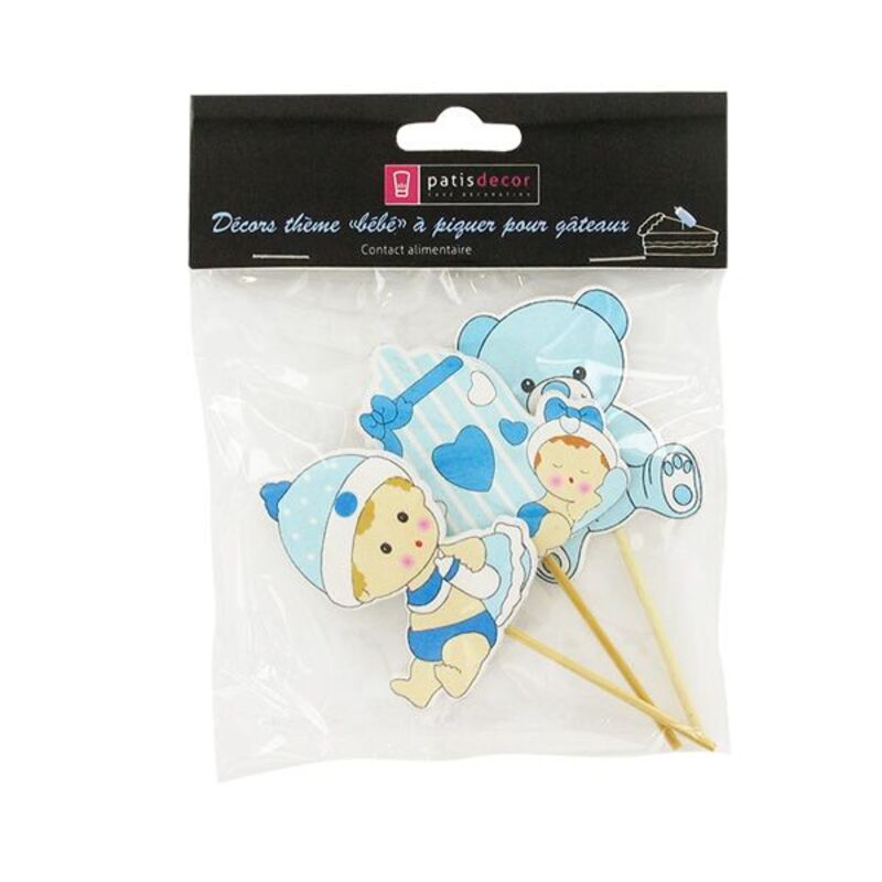 Cake toppers naissance garçon en bois (x3)