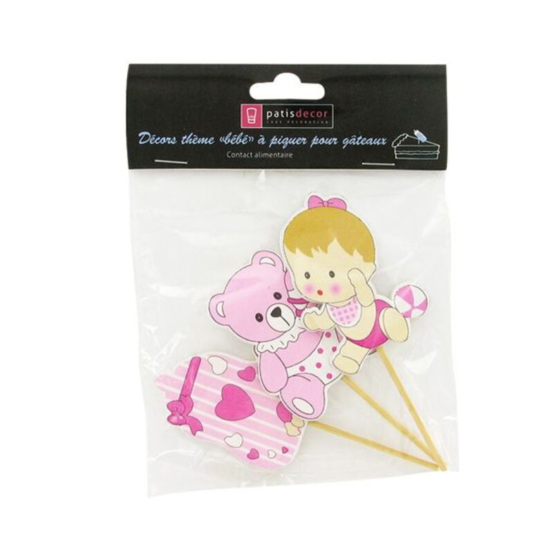 Cake toppers naissance fille en bois (x3)