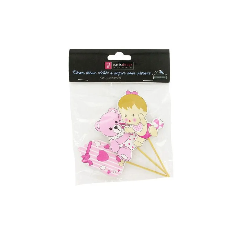 Cake toppers naissance fille en bois (x3)