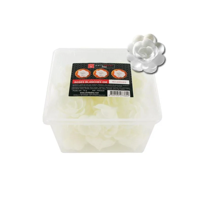 40 grandes roses blanches en azyme Patisdécor Pro