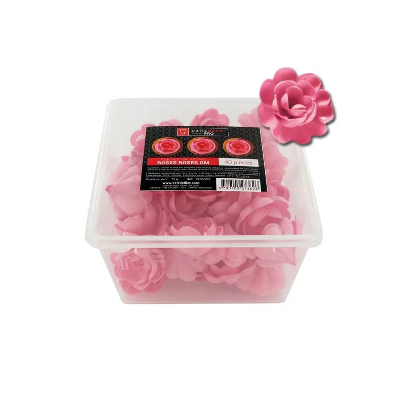 40 grandes roses roses en azyme Patisdécor Pro
