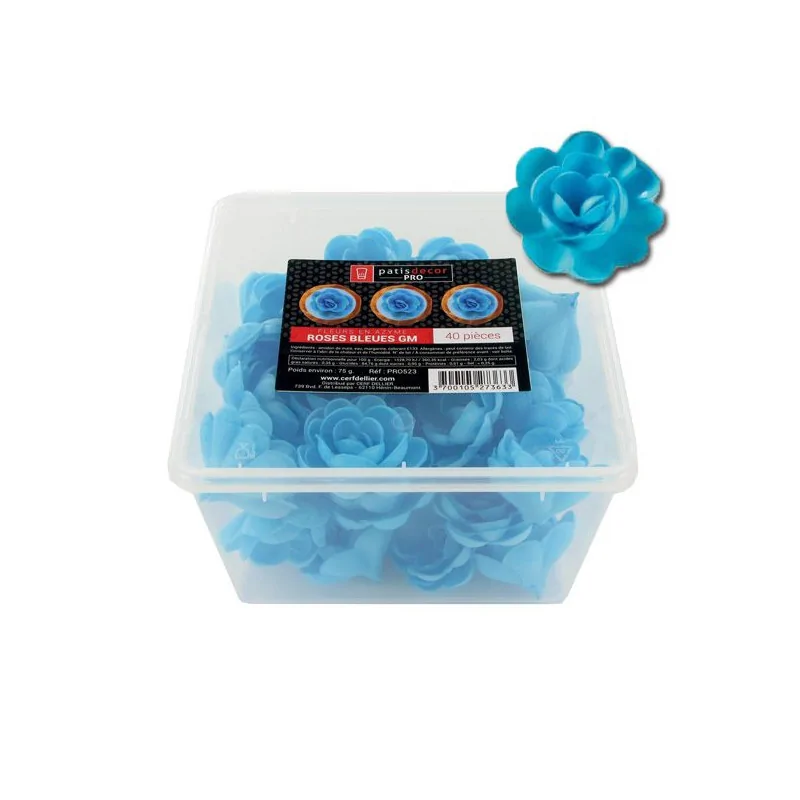 40 grandes roses bleues en azyme Patisdécor Pro