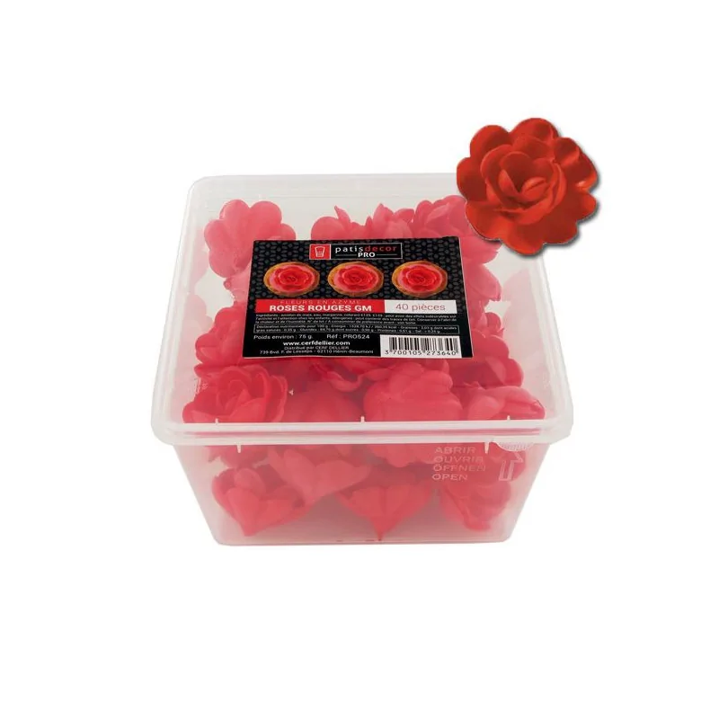 40 grandes roses rouges en azyme Patisdécor Pro