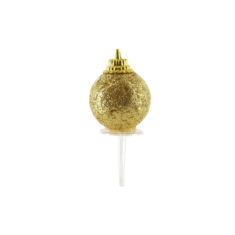 Boules de Noël dorées paillettes sur pique (x50)