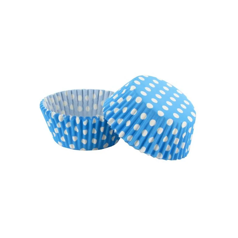 Caissette cupcake bleu ciel pois blancs (x 50)