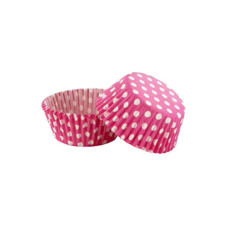Caissette cupcake rose pois blancs (x50)