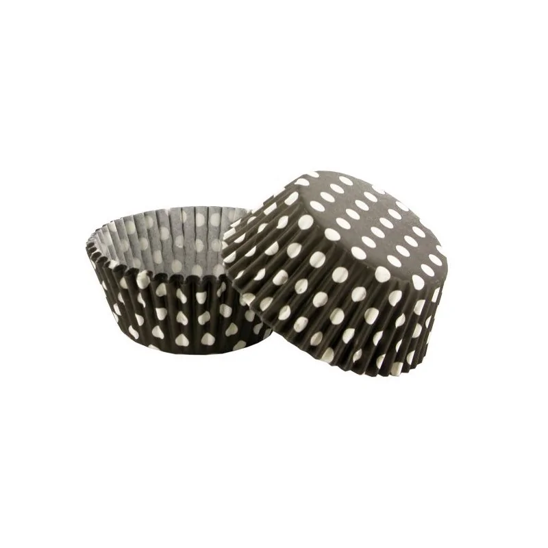 Caissette cupcake noires pois blancs (x 50)