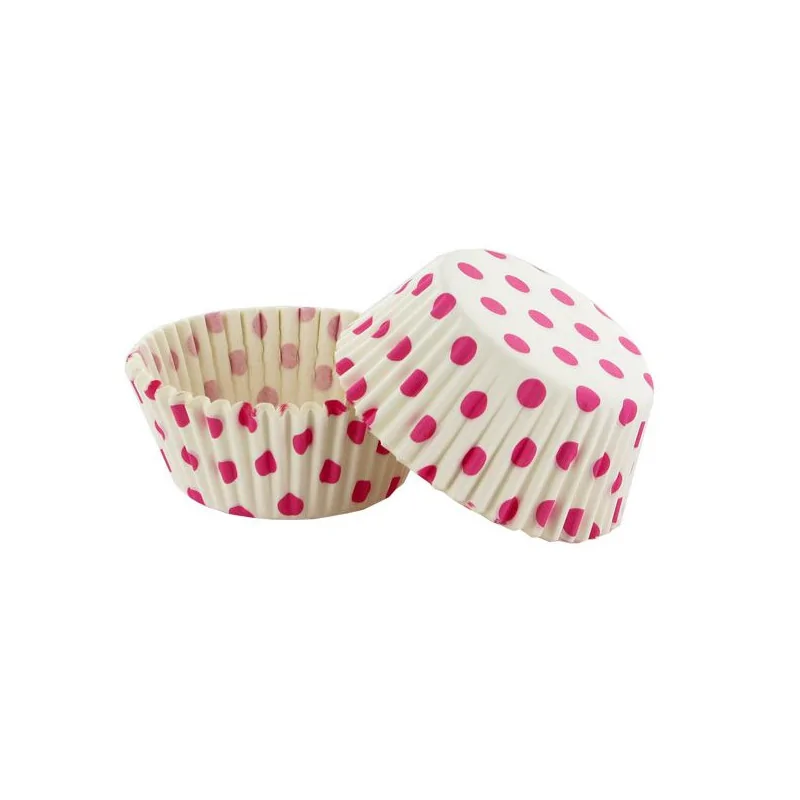 Caissette cupcake blanches pois roses (x 50)