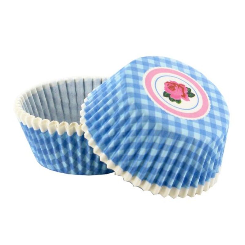 Caissette cupcake vichy bleu décor rose (x 50)