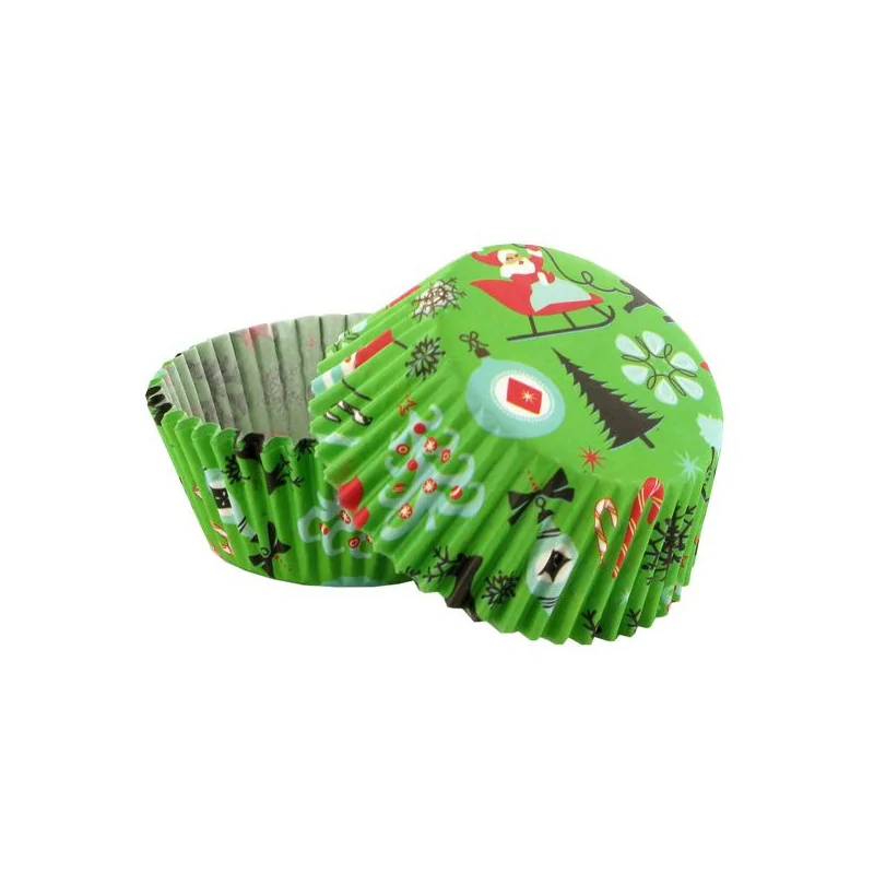 Caissette cupcake verte Noël (x 50)