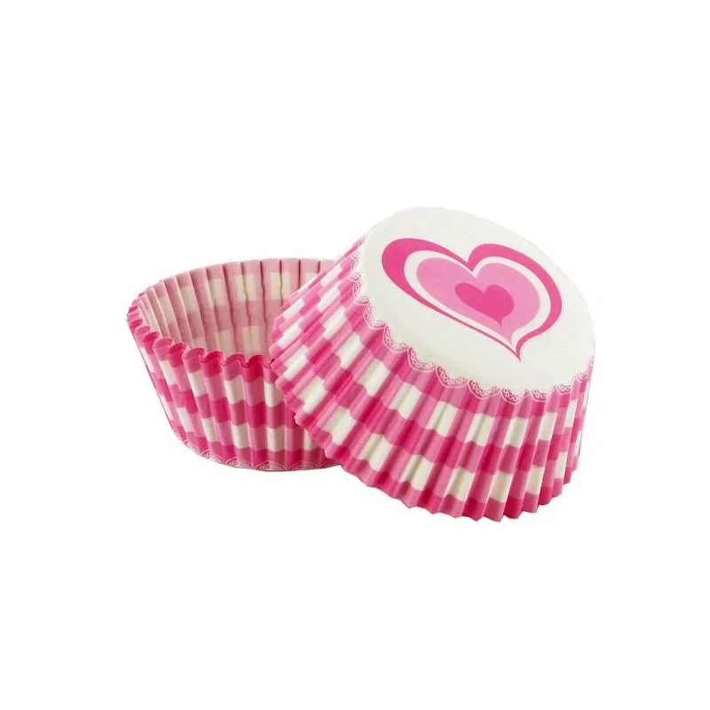Caissette cupcake vichy rose décor coeur  (x 50)