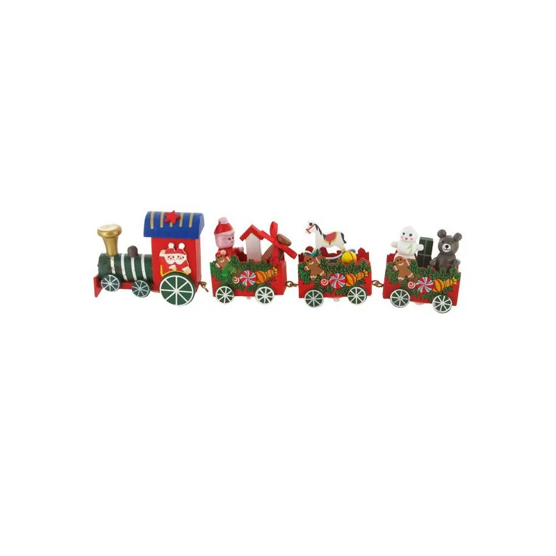 Train de Noël en bois sur pique