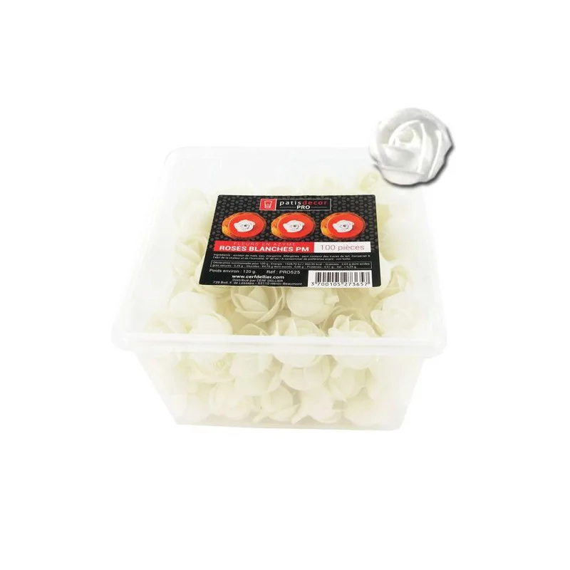 100 petites roses blanches en azyme Patisdécor Pro