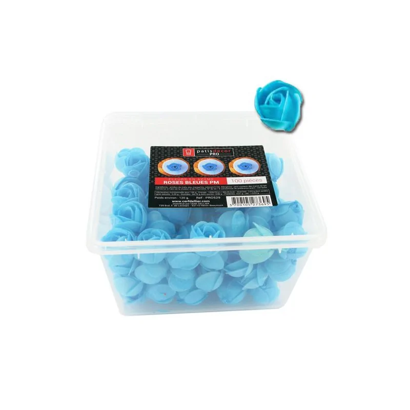 100 petites roses bleues en azyme Patisdécor Pro