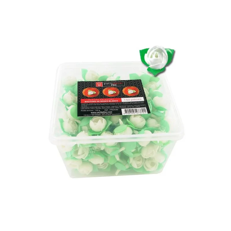 150 boutons de roses blancs en azyme Patisdécor Pro