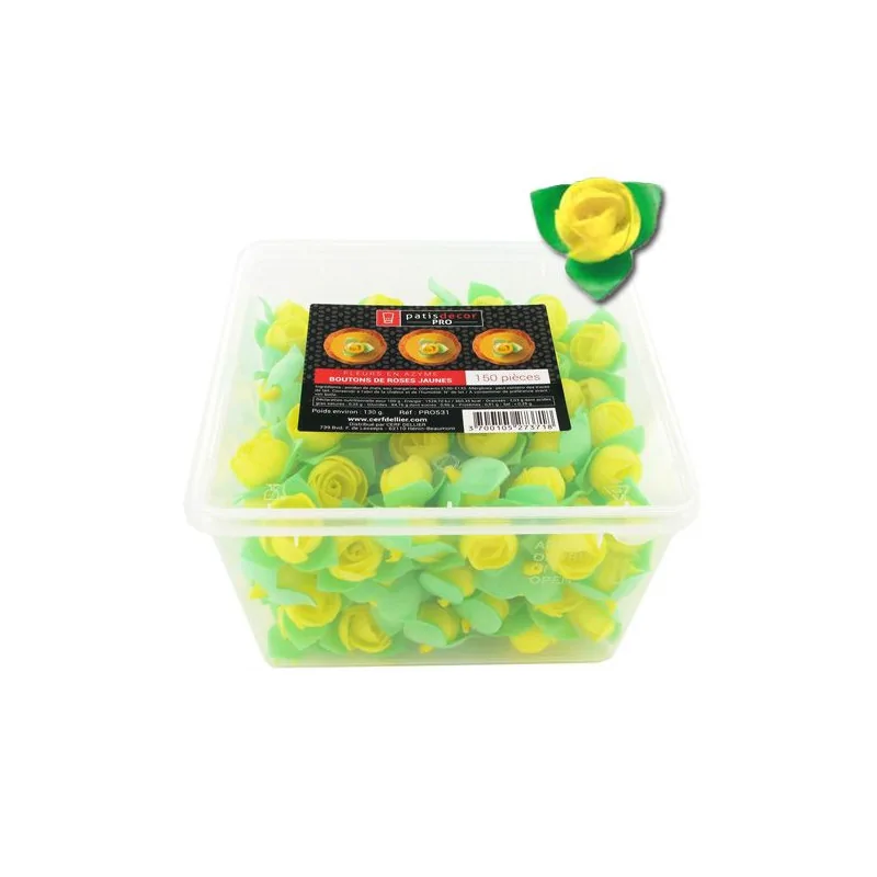 150 boutons de roses jaunes en azyme Patisdécor Pro