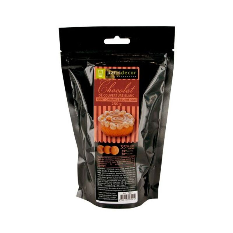 Chocolat Blanc goût Caramel Beurre Salé 250 g Patisdécor