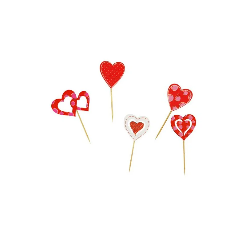 Décors coeurs sur pique en bois (x10)