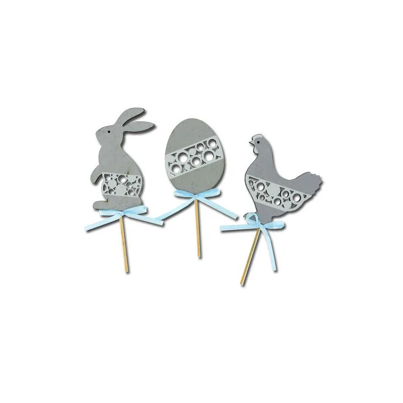 Cake toppers Pâques gris (x3)