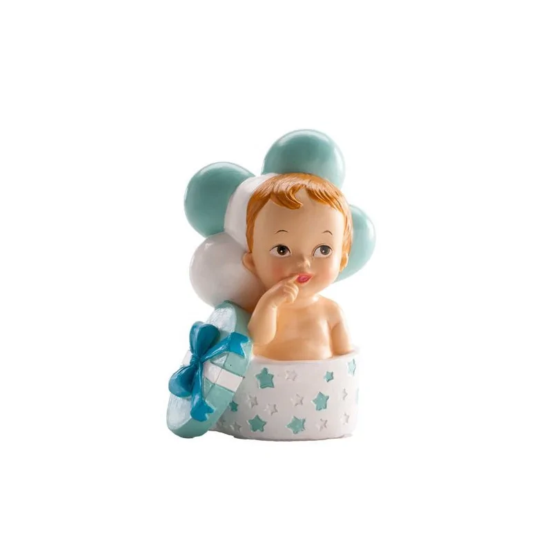 Sujet de baptême bébé garçon dans boîte à cadeau