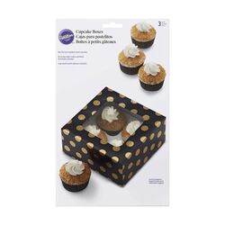 Boîte 4 cupcakes noire à pois dorés Wilton (x3)