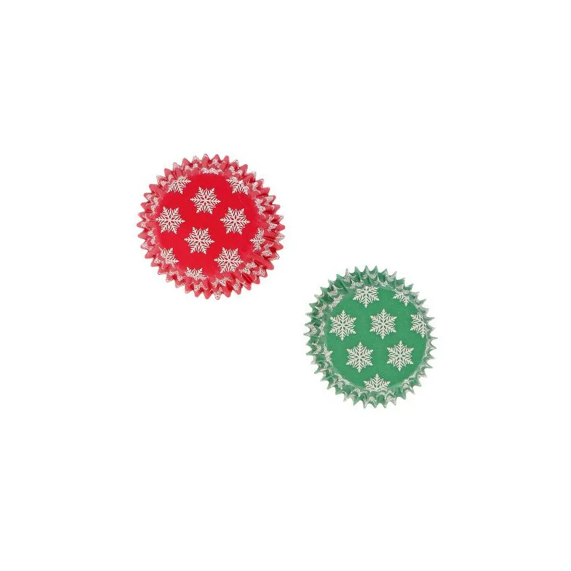 Caissette cupcake verte / rouge Flocons (x 16)