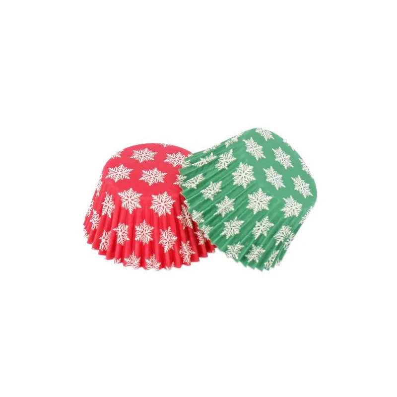 Caissette cupcake verte / rouge Flocons (x 16)