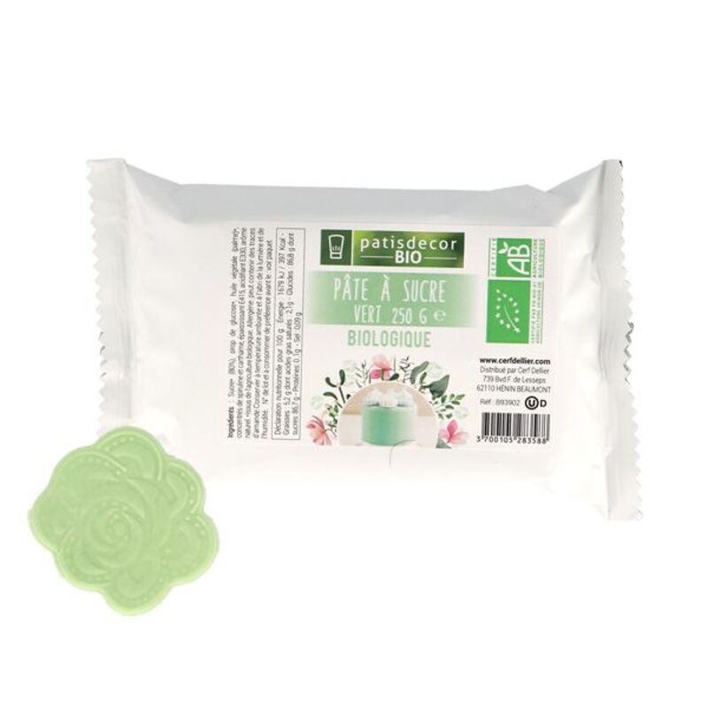 Pâte à sucre biologique vert Patisdécor Bio 250 g | Cerf Dellier