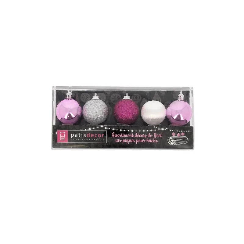 Boules de Noël sur pique assorties Patisdécor (x5)