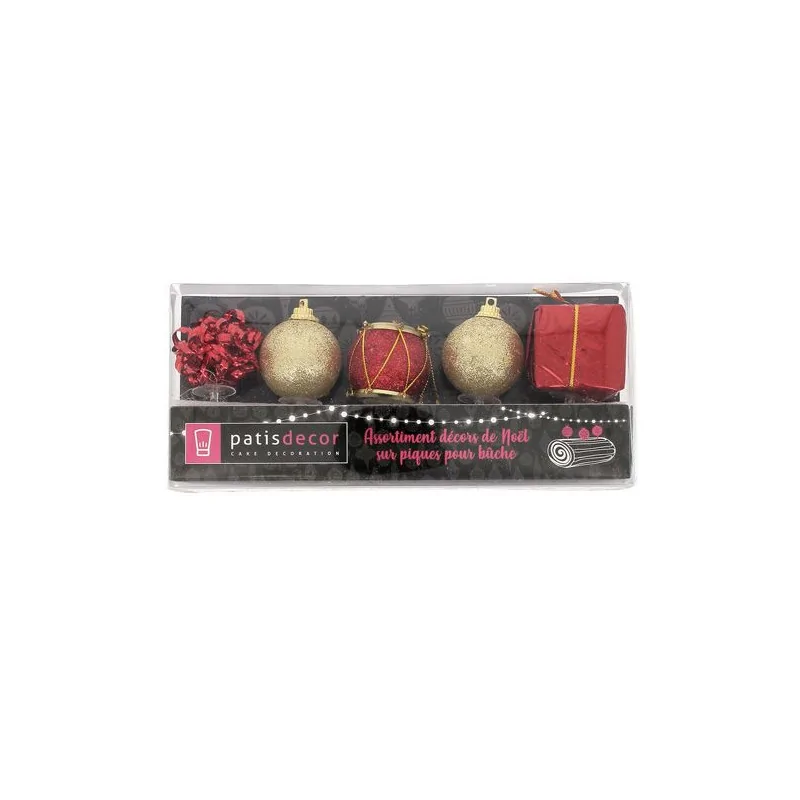 Décors de Noël sur pique assortis rouges Patisdécor (x5)