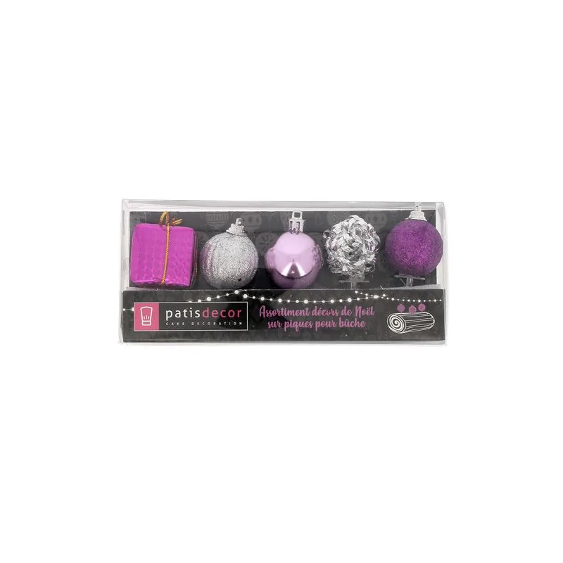 Décors de Noël sur pique assortis roses Patisdécor (x5)
