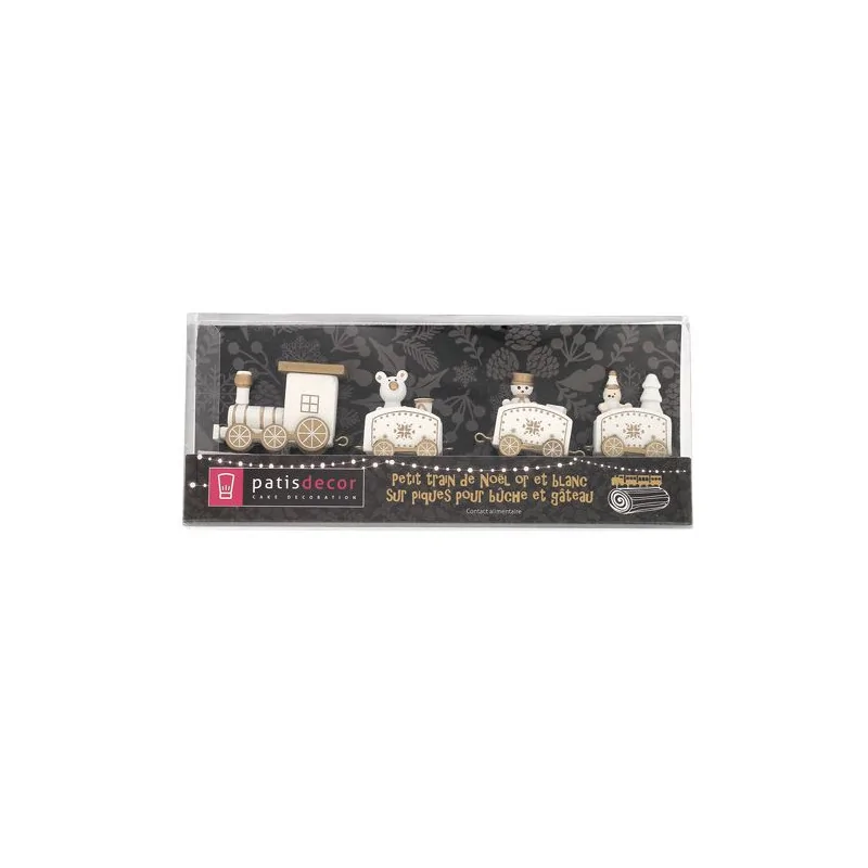 Petit train de Noël blanc sur pique Patisdécor